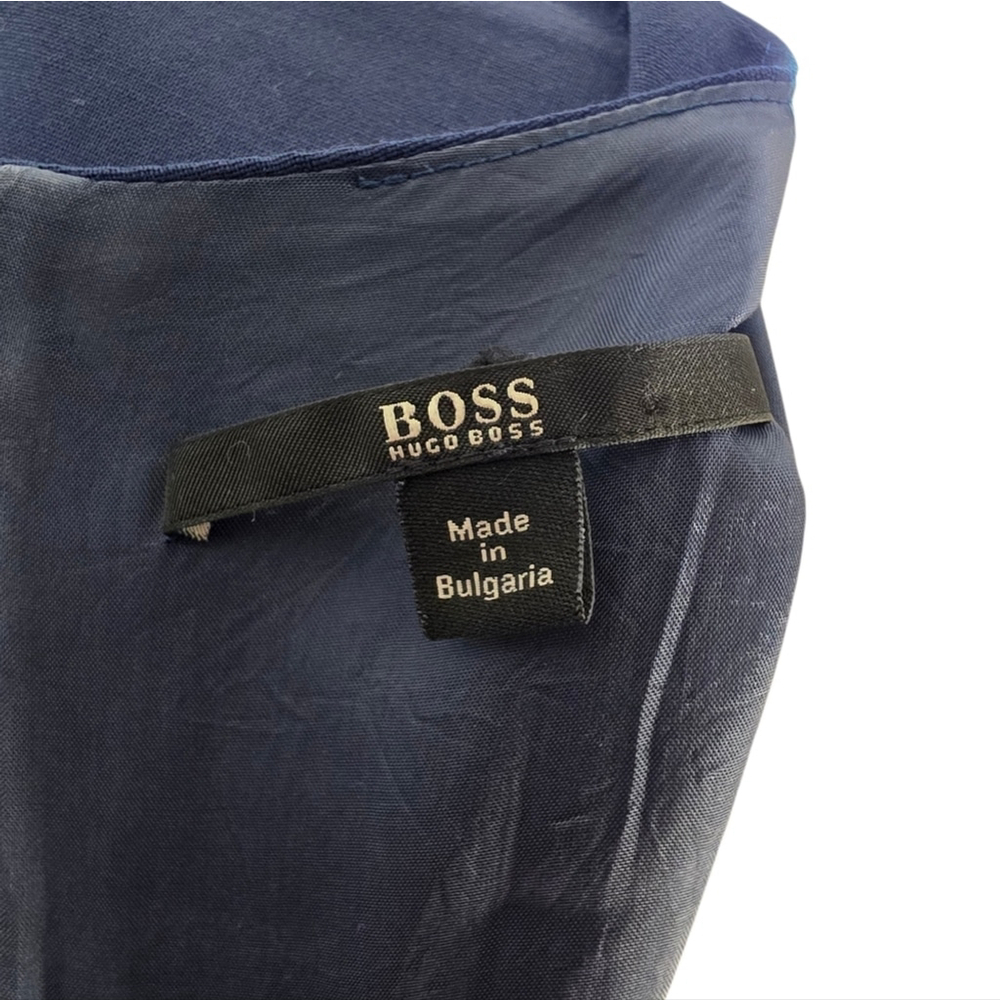 BOSS Hugo Boss Navy Wool Sheath Dress US 8 V Neck 3/4 Sleeve Career Office Midi - Picture 6 of 14